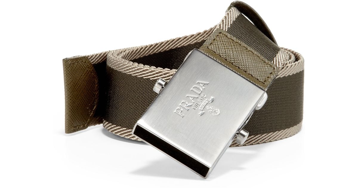 Prada Bicolor Webbed Logo Belt in Brown for Men | Lyst  