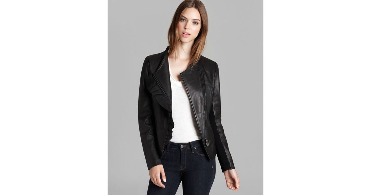 Elie Tahari Leather Jacket Fiona Asymmetric In Black Lyst
