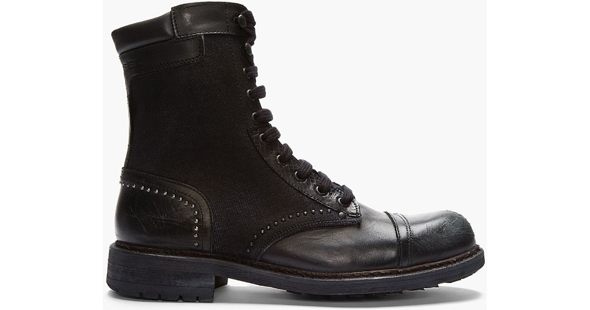 Lyst Diesel Black Leather Lace_up Yell Boots in Black for Men