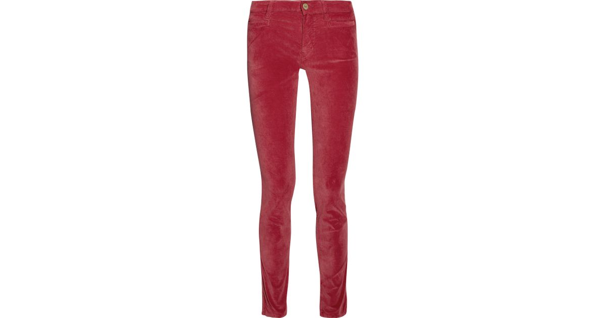 M.i.h jeans Oslo Midrise Velvet Skinny Jeans in Red | Lyst
