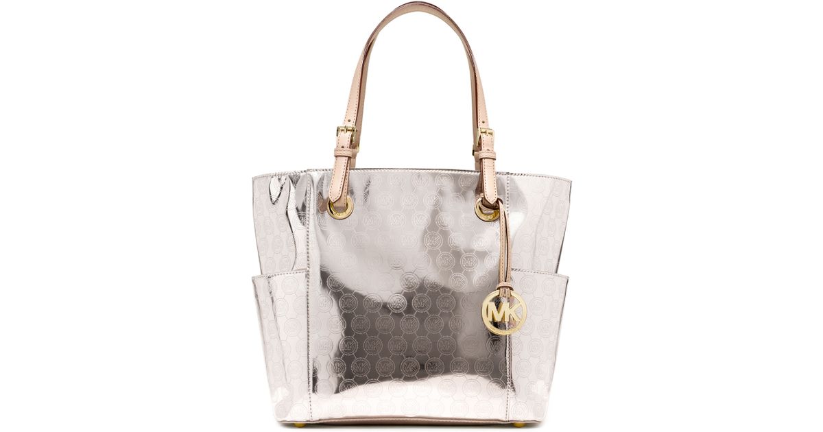 Lyst Michael Kors Jet Set Mirror Metallic Eastwest Lyst Michael Kors Jet Set Mirror Metallic Eastwest Signature Tote In