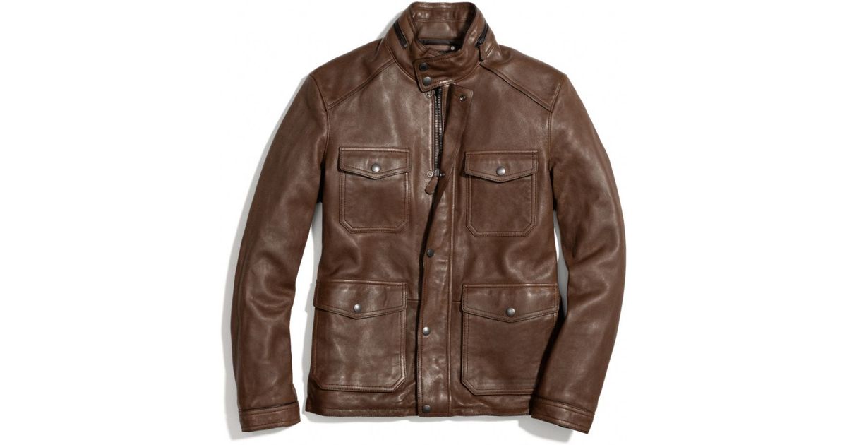 Lyst Coach Harrison Leather Jacket In Brown For Men