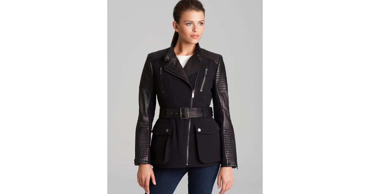 Lyst Bcbgmaxazria Coat Asymmetric Leather Panels In Black