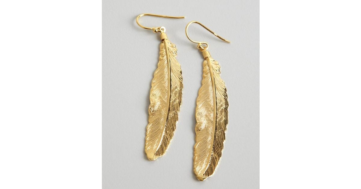 Lyst A V Max Gold Metal Feather Earrings In Metallic