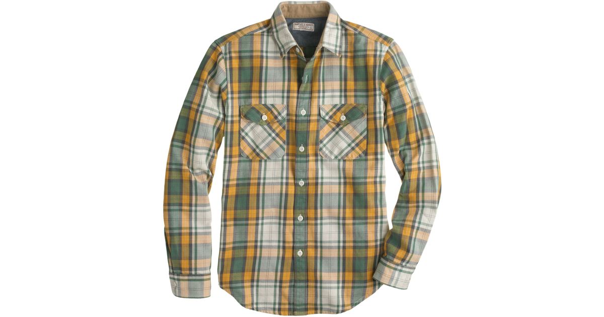 jcrew bronzed sun wallace barnes heavyweight flannel shirt in bronzed sun plaid product 1 13556091 252602296