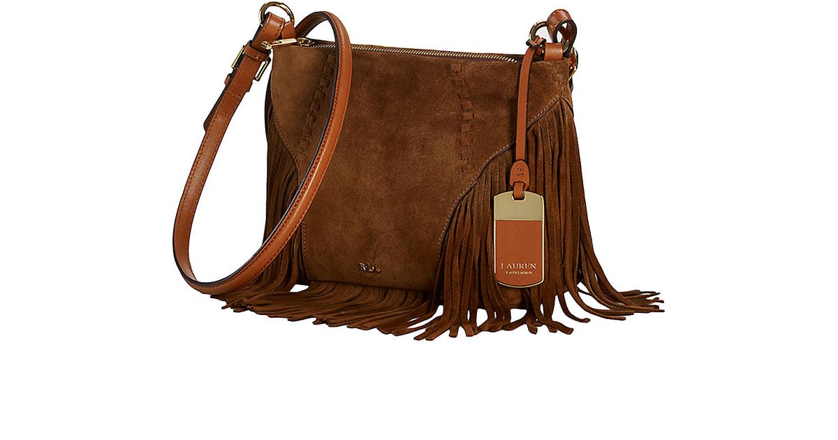 Lauren By Ralph Brown Suede Fringe Crossbody Bag
