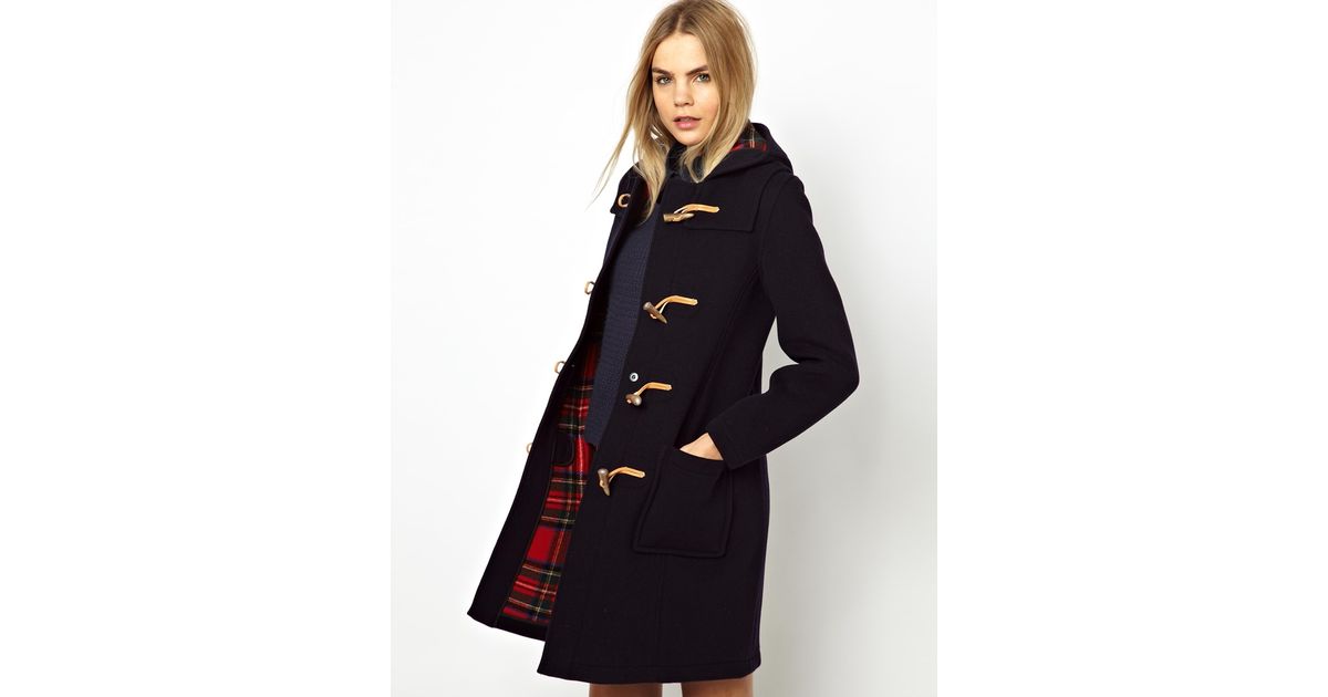 Mother of pearl Gloverall Slim Duffle Coat in Wool with Check ...
