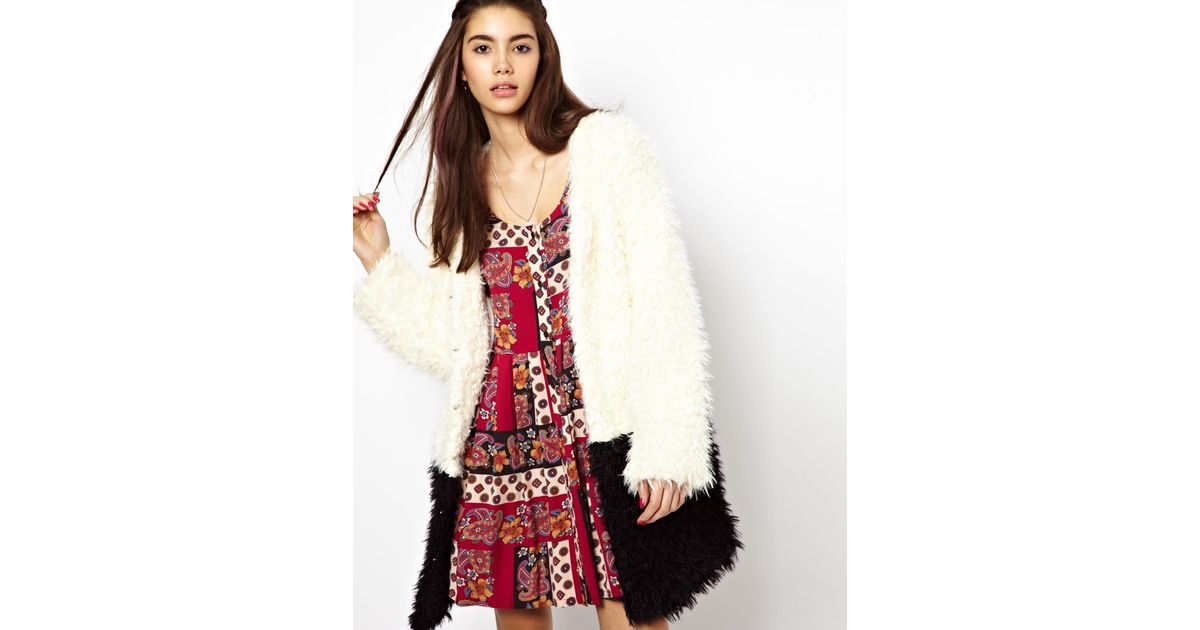 Minkpink Farshion Faux Fur Long Coat In Cream Black Revolve Mink Pink Oh Deer Coat Faux Fur Beige Jacket 119 00