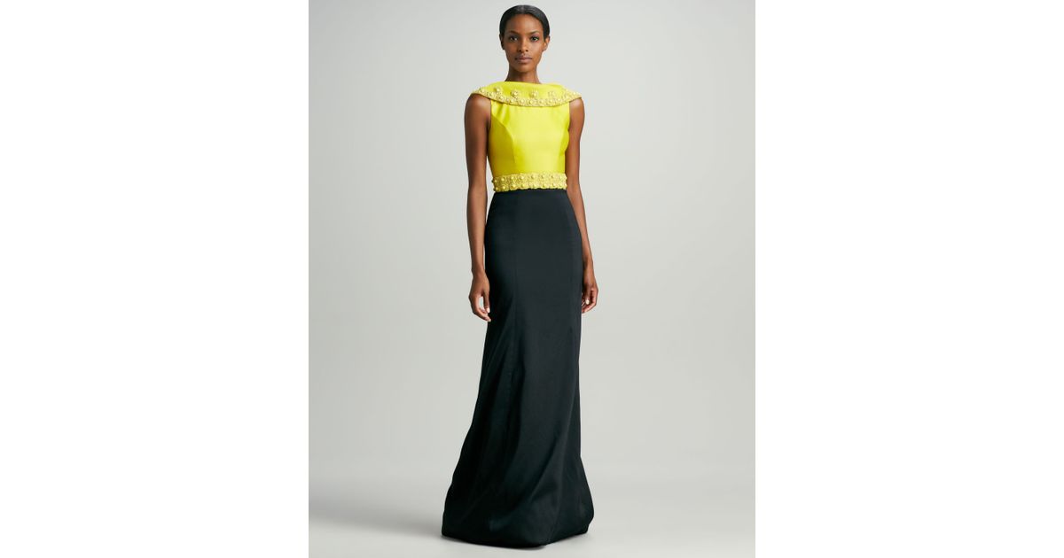 Lyst Theia Jewelbeaded Draped Neck Gown in Black