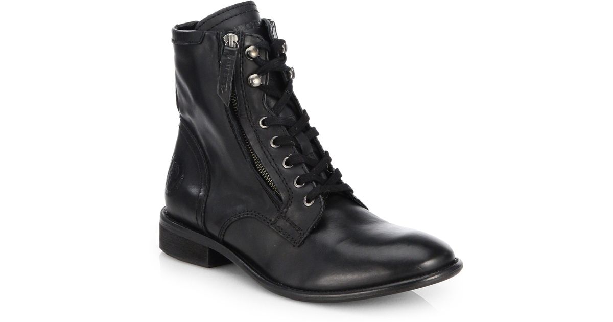 Lyst - Diesel The Pit Leather Military Boots in Black for Men