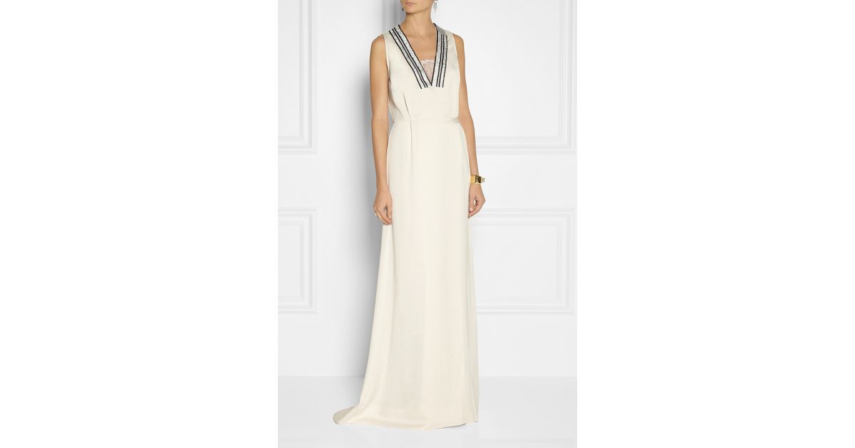 By Malene Birger Lopala Embellished Crepe Wrap Gown in Natural - Lyst