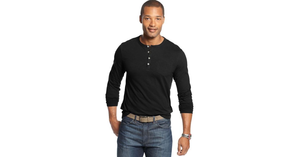 Lyst Geoffrey Beene Slimfit Longsleeve Slub Henley Shirt in Black for Men
