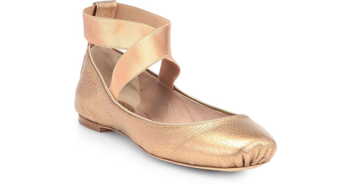 Lyst - Chloé Metallic Leather Ballet Flats in Metallic
