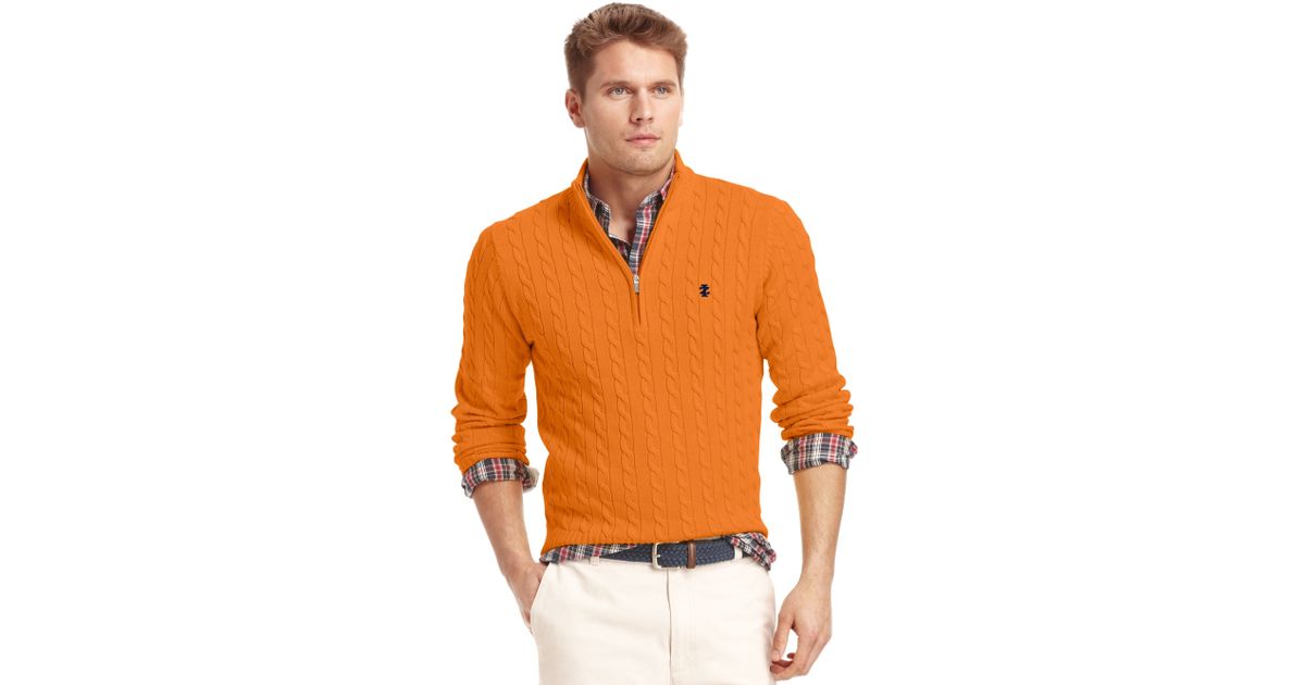 Lyst - Izod Sweater Quarterzip Mock Neck Cable Knit Pullover in Orange ...