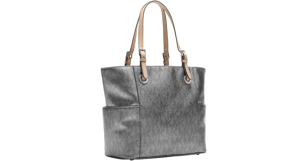 Lyst Michael Kors Jet Set Eastwest Signature Tote Bag In Lyst Michael Kors Jet Set Eastwest Signature Tote Bag In Metallic