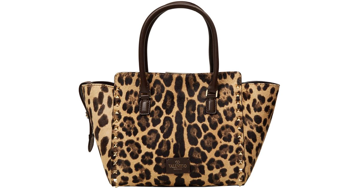 Lyst Valentino Leopard Print Rockstud Ponyskin Bag