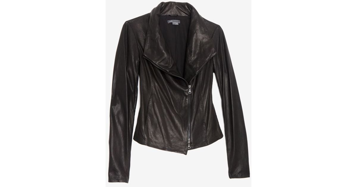 Lyst Vince Scuba Knit Trim Leather Jacket Black in Black