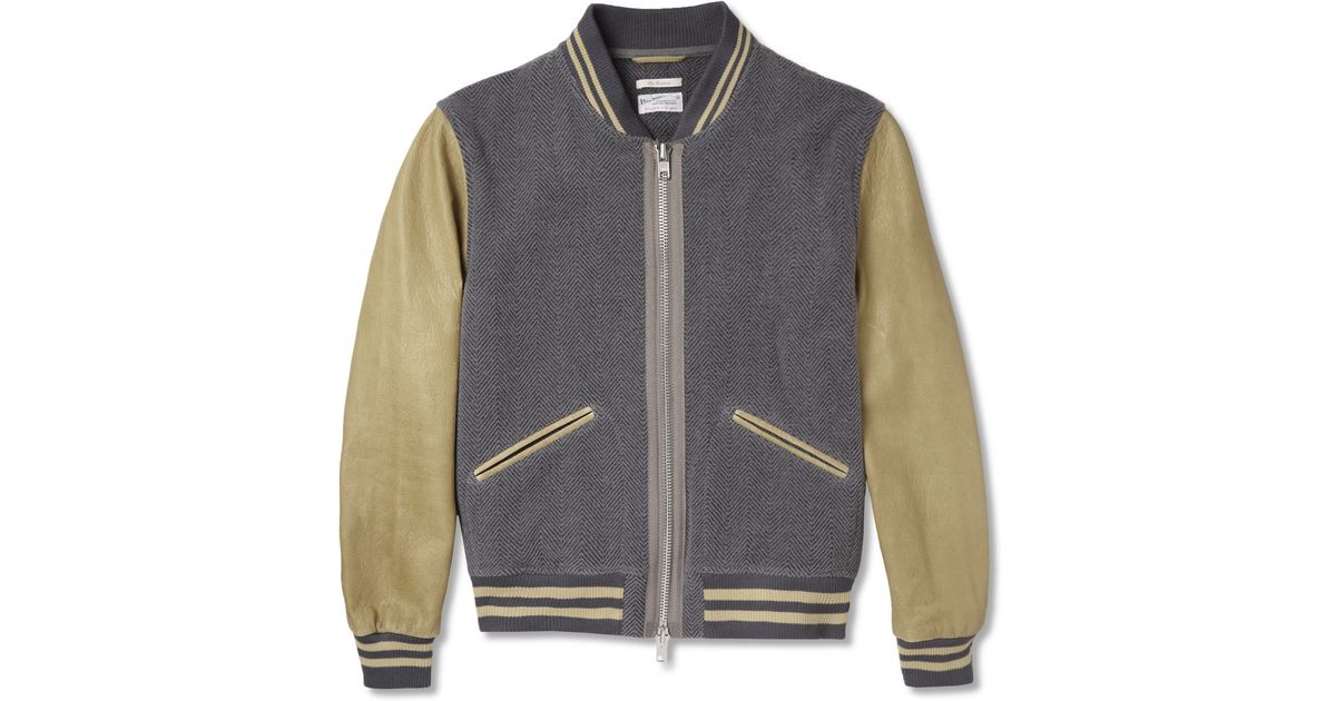 Gant Rugger Gray Leather Sleeved Woolblend Er Jacket For Men Lyst