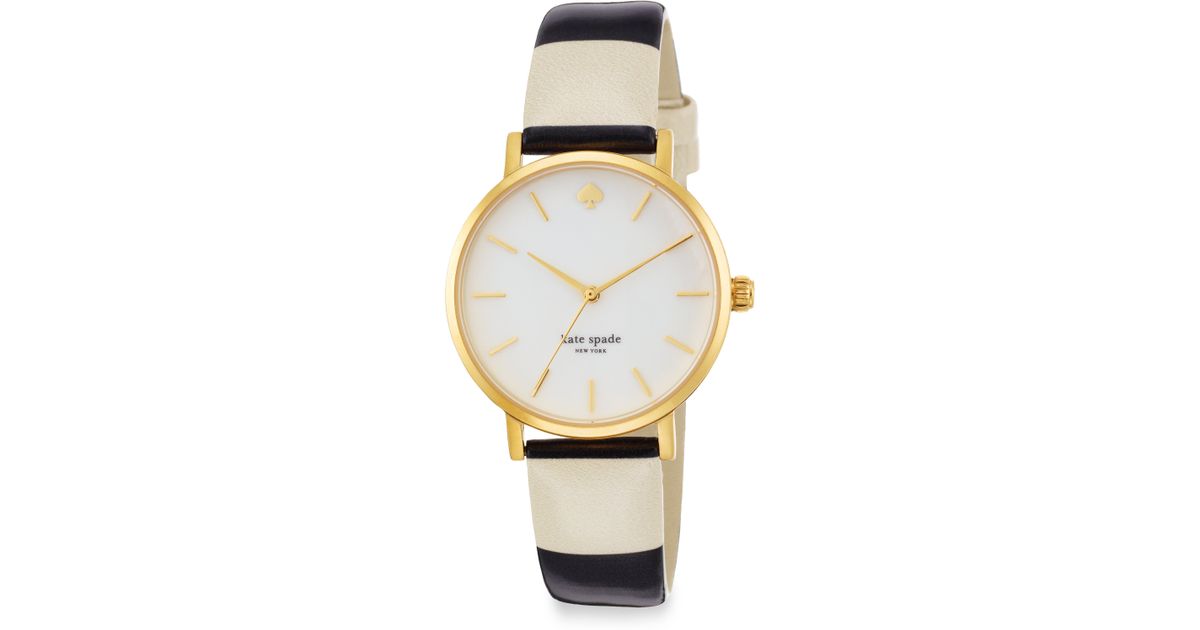 Kate spade new york Goldtone Striped Strap Watch in Black | Lyst