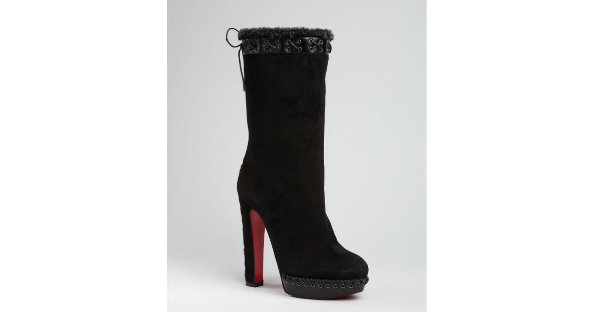 christian louboutin suede Step N Roll boots Grey shearling lining ...  