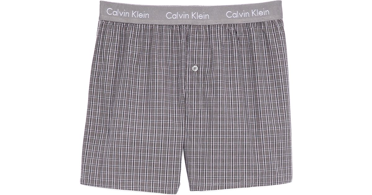Calvin klein Slim Fit Woven Boxers in Gray for Men (Grey Finn Plaid