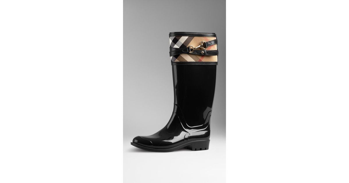 black buckle rain boots