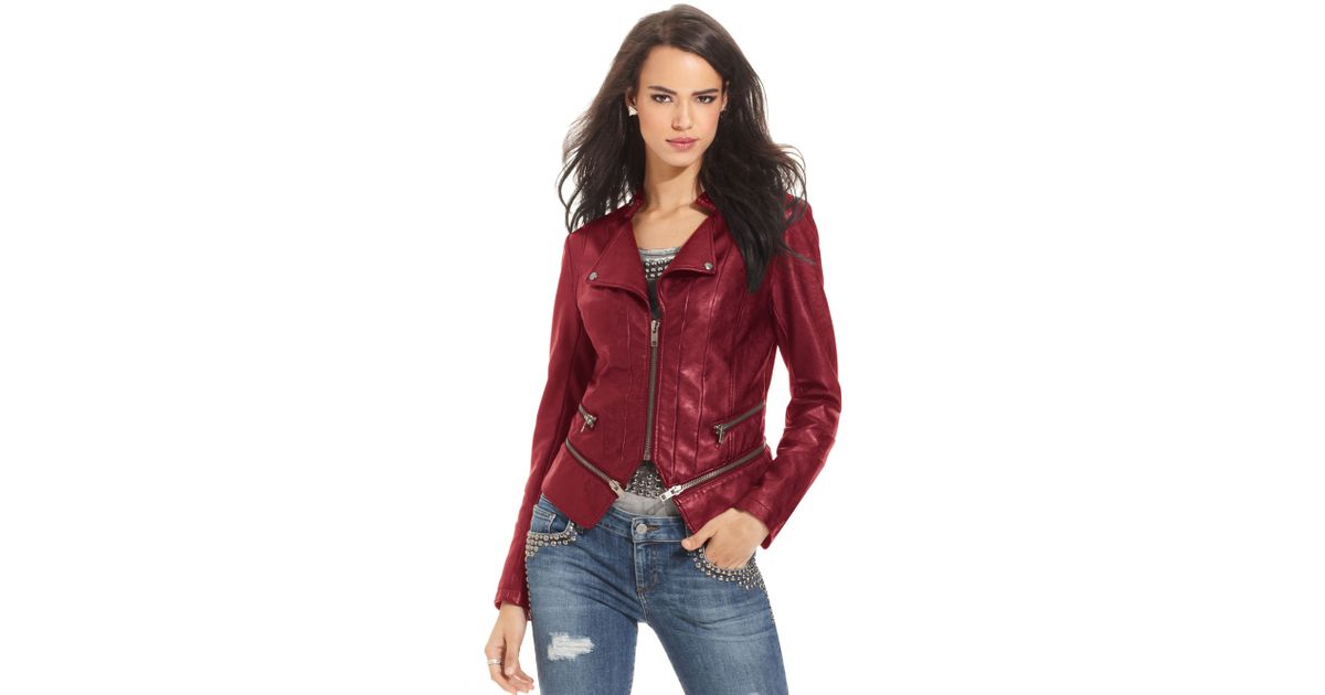 Guess Fauxleather Jacket In Red Lyst