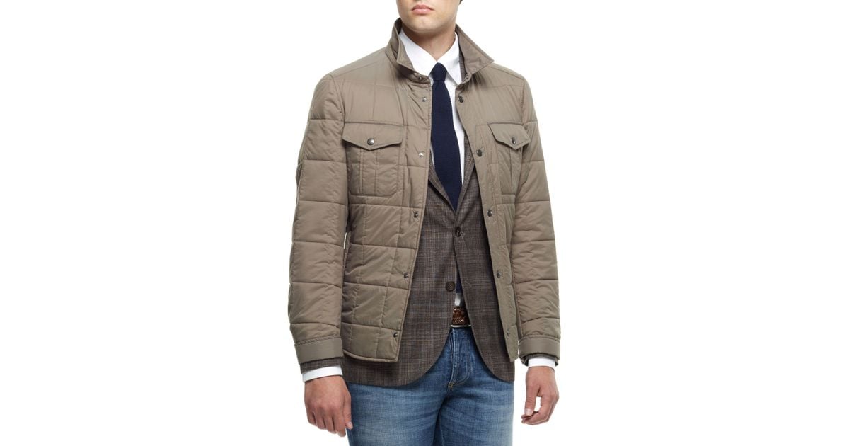 Brunello cucinelli Quilted Nylon Short Jacket in Brown for Men | Lyst