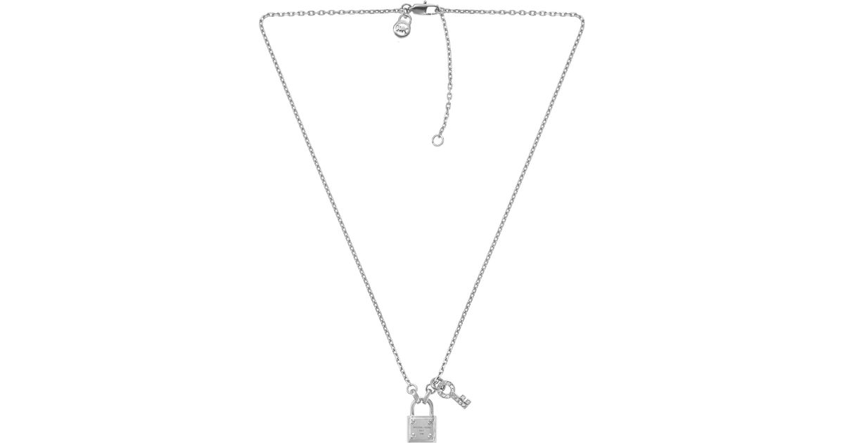 Lyst Michael Kors Lock Key Pendant Necklace Silver Color In Metallic