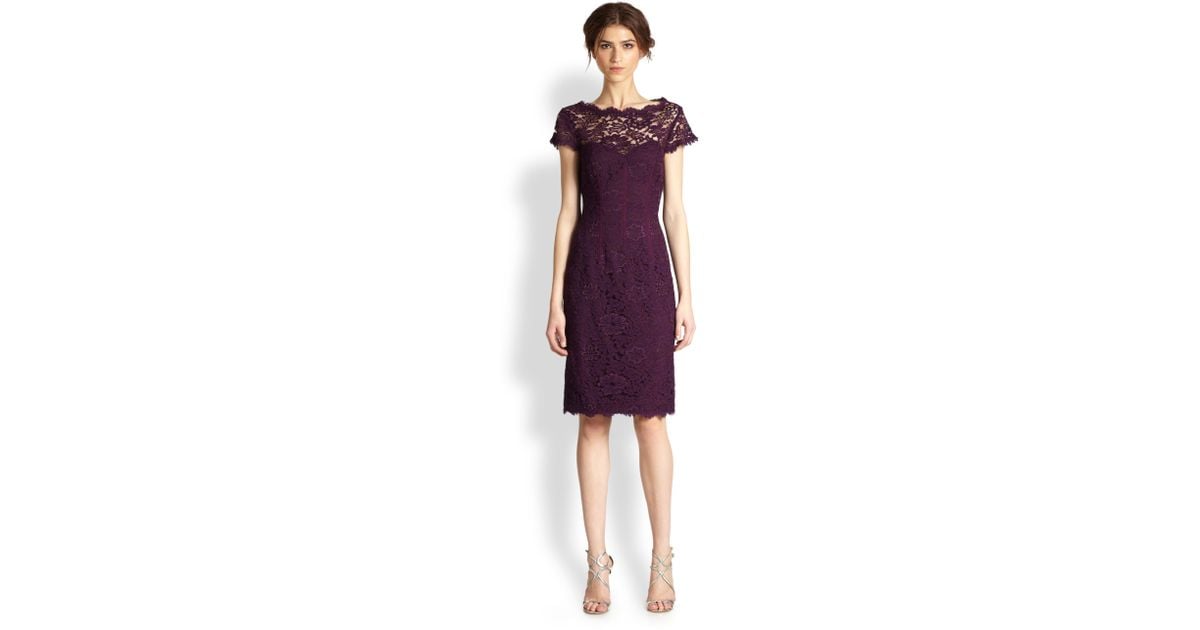 Lyst Ml Monique Lhuillier Lace Dress In Purple