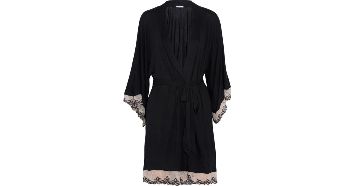 Lyst Eberjey From The Heart Lace Trimmed Stretch Jersey Robe in Black