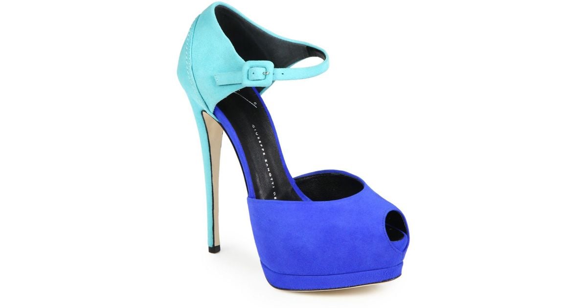 Lyst - Giuseppe Zanotti Suede Colorblock Platform Sandals in Blue
