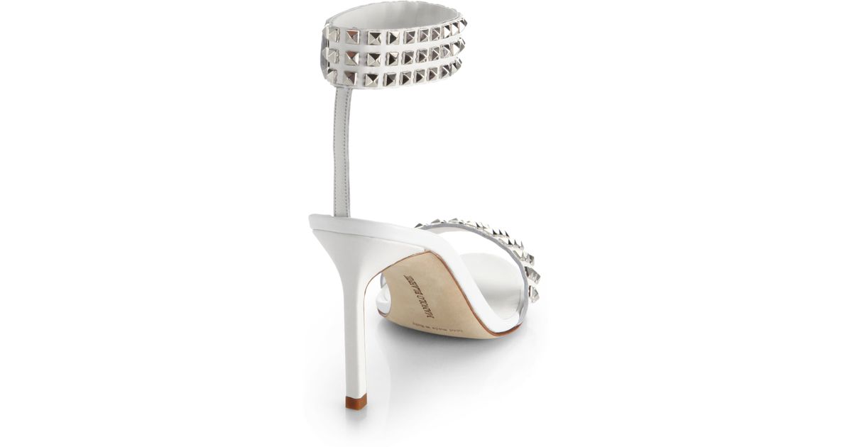 Lyst - Manolo Blahnik Rocco Studded Leather Sandals in White