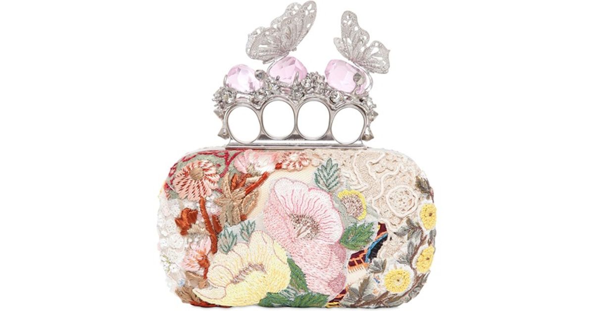Lyst - Alexander mcqueen Embroidered Butterfly Knucklebox Clutch