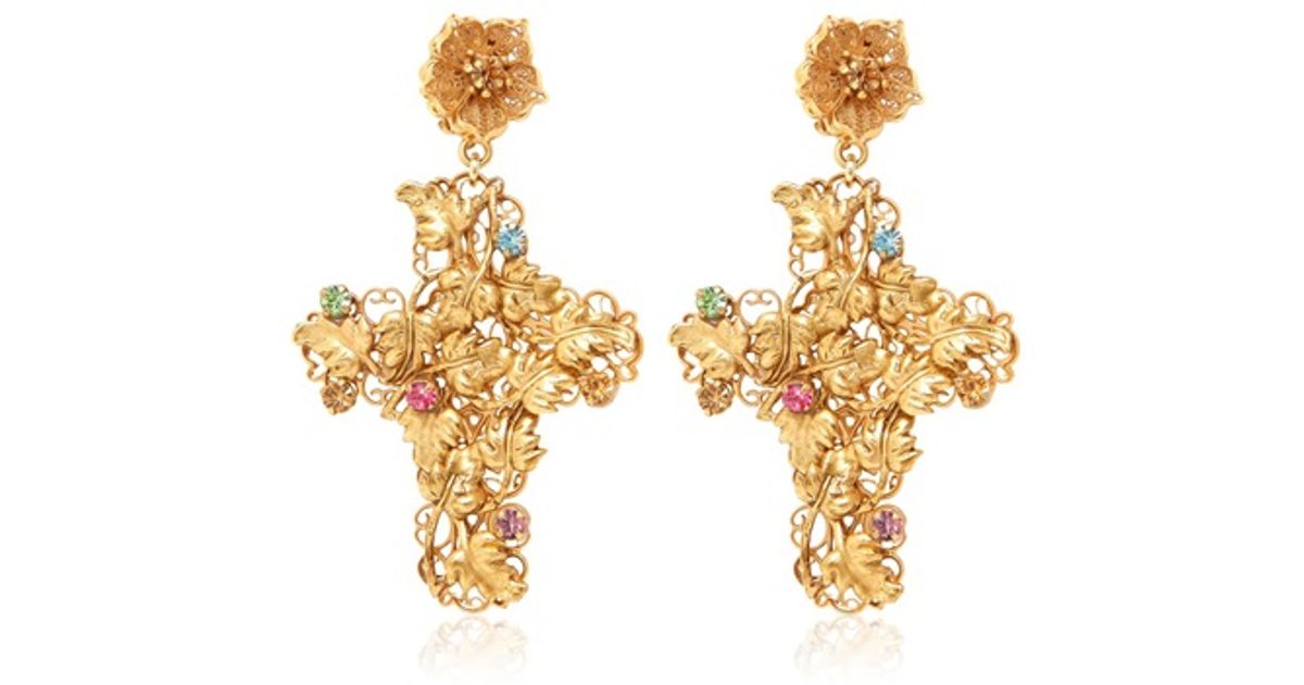 Dolce Gabbana Cross Clip Earrings In Metallic Lyst