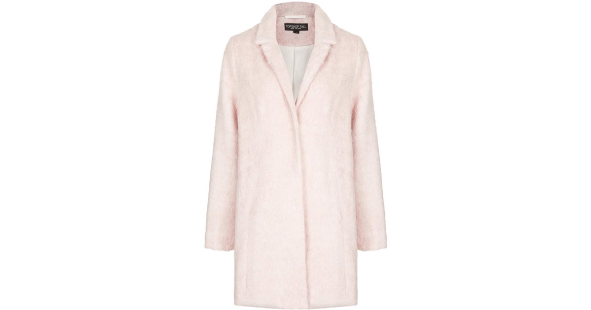 Topshop Tall Fluffy Swing Coat in Pink | Lyst