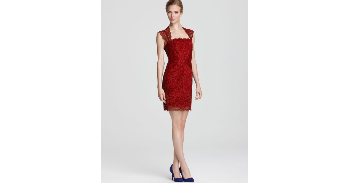 Lyst Nicole Miller Dress Stretch Lace Short Open Back In Red