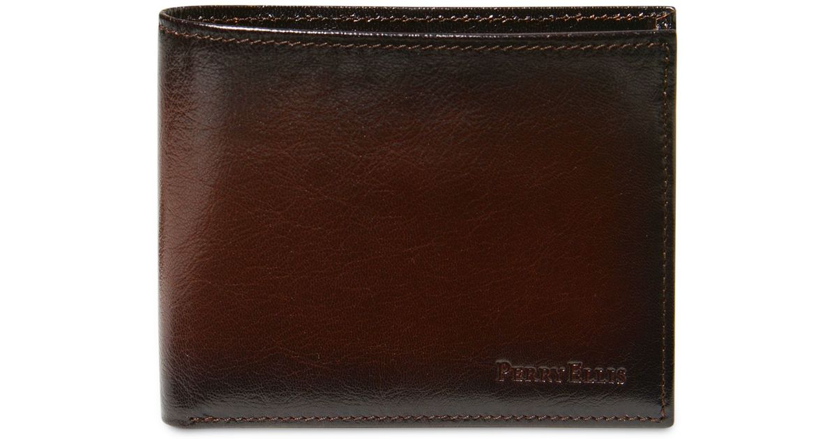 Perry ellis Men's Leather Michigan Slim Ombre Bifold Wallet in Brown ...