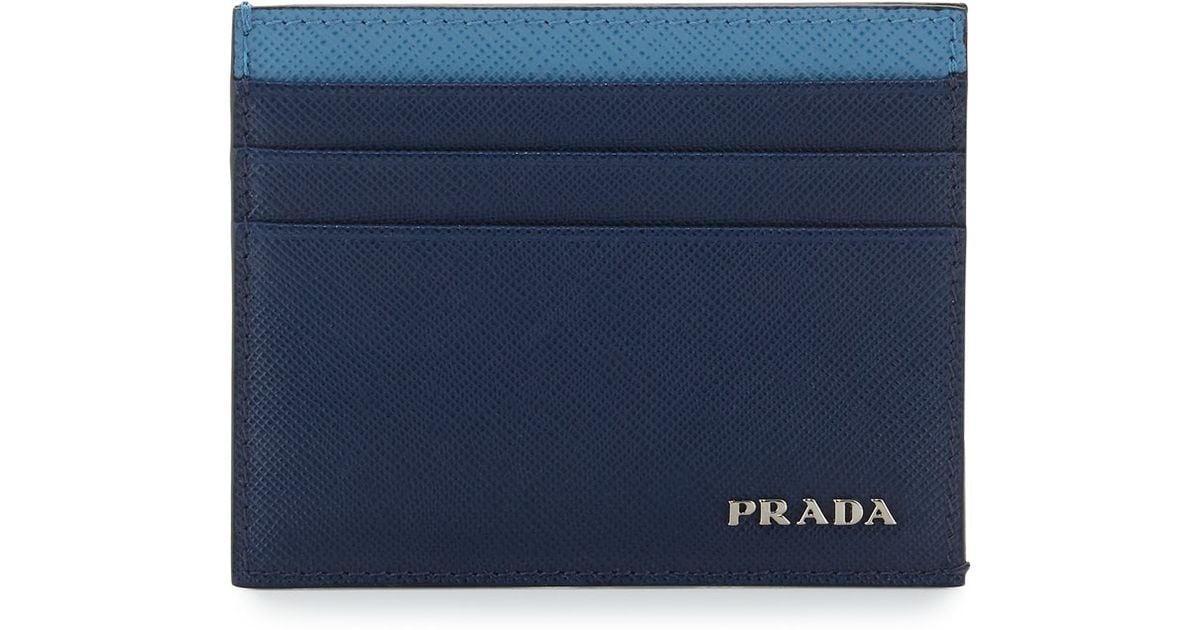 Prada Saffiano Leather Card Case in Blue for Men (NAVY/LT. BLUE ...  