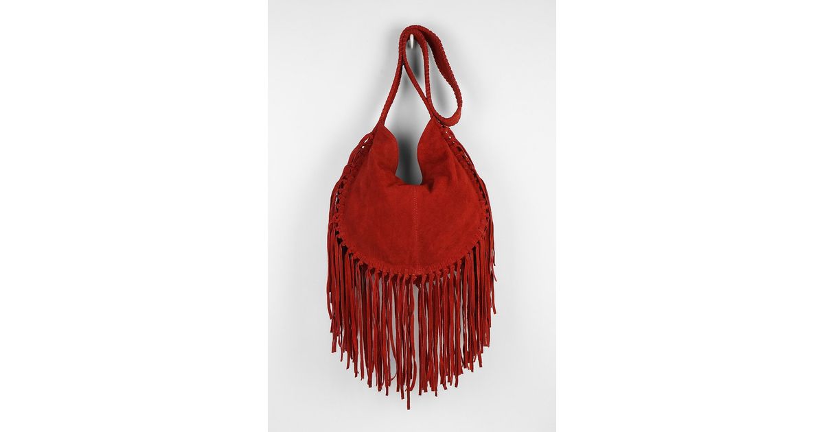 Ecote Red Bettina Suede Fringe Hobo Bag