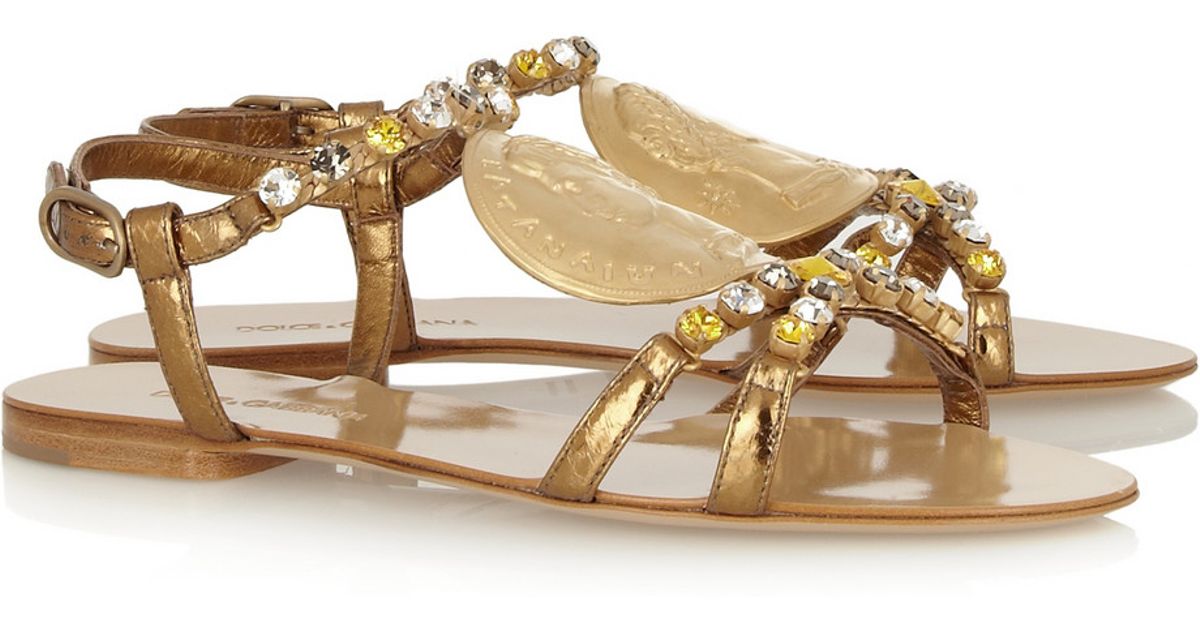 Lyst - Dolce & gabbana Embellished Ayers Sandals in Metallic
