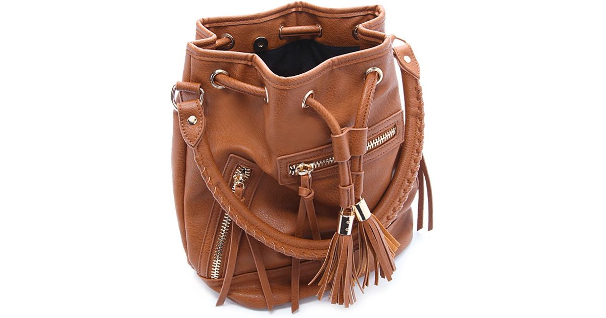 Lyst Forever 21 Faux Leather Bucket Bag In Brown