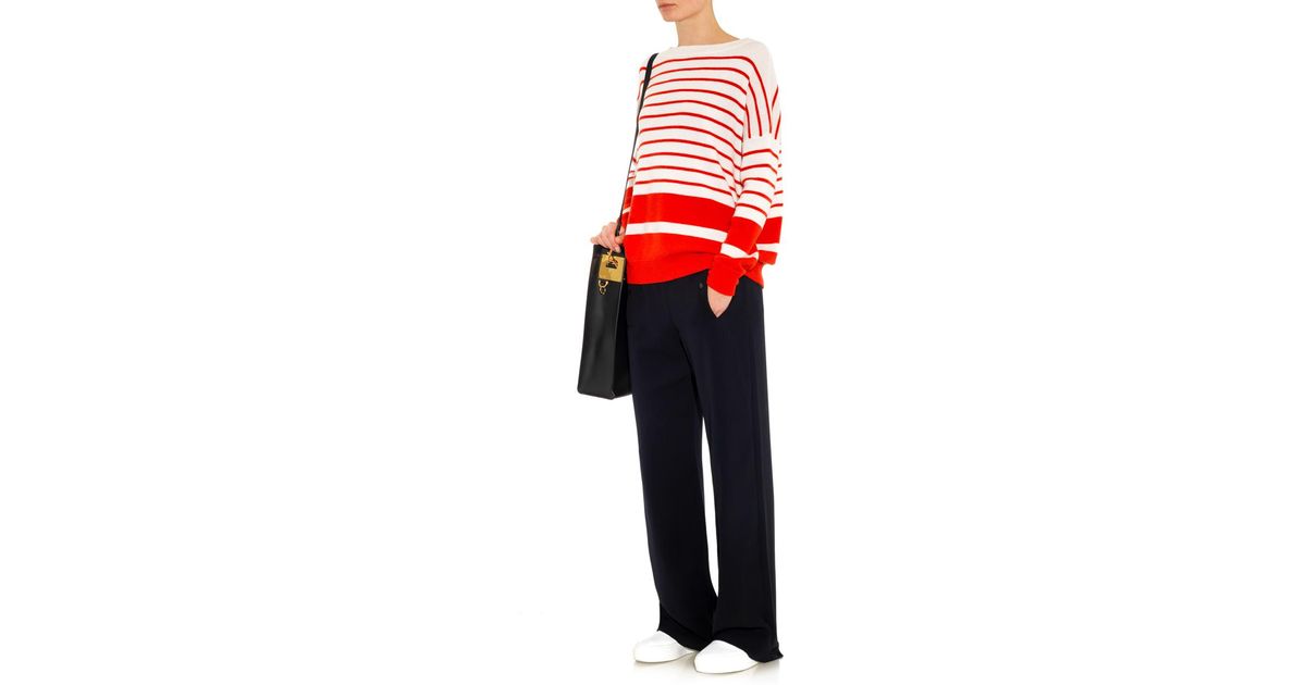Vince Striped Cashmere Sweater in Red | Lyst