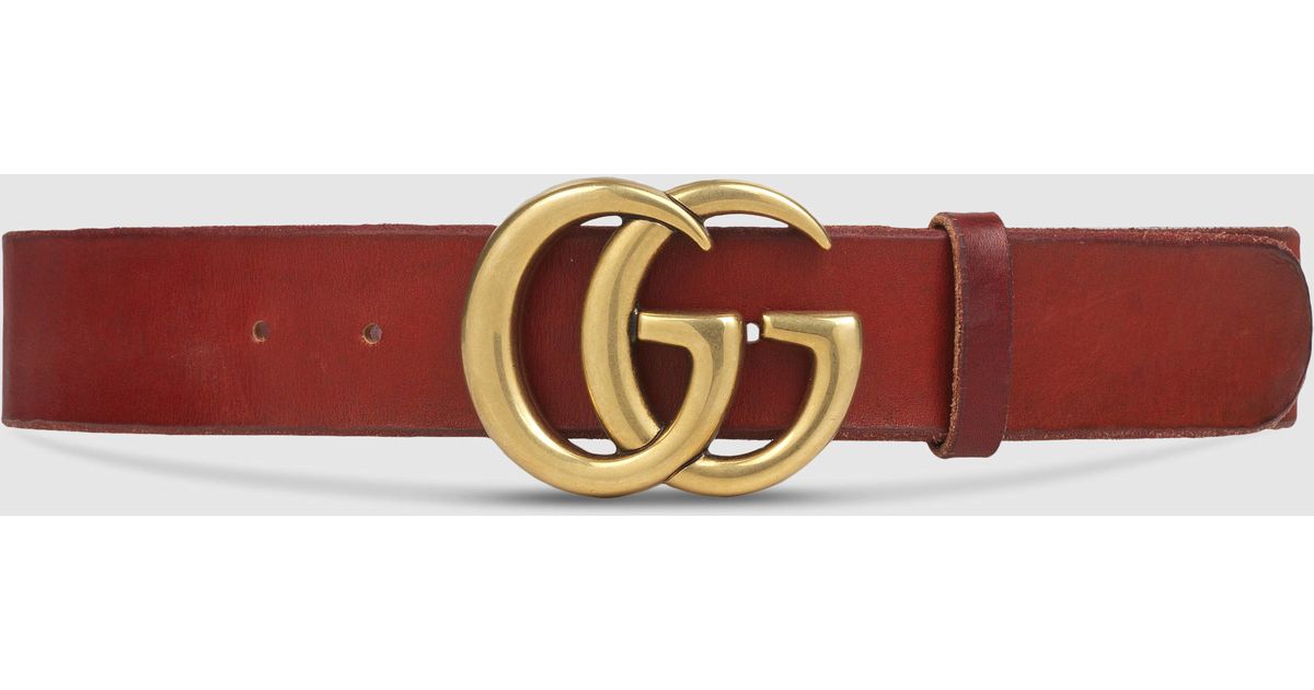 Lyst - Gucci Leather Belt With Double G Buckle in Red