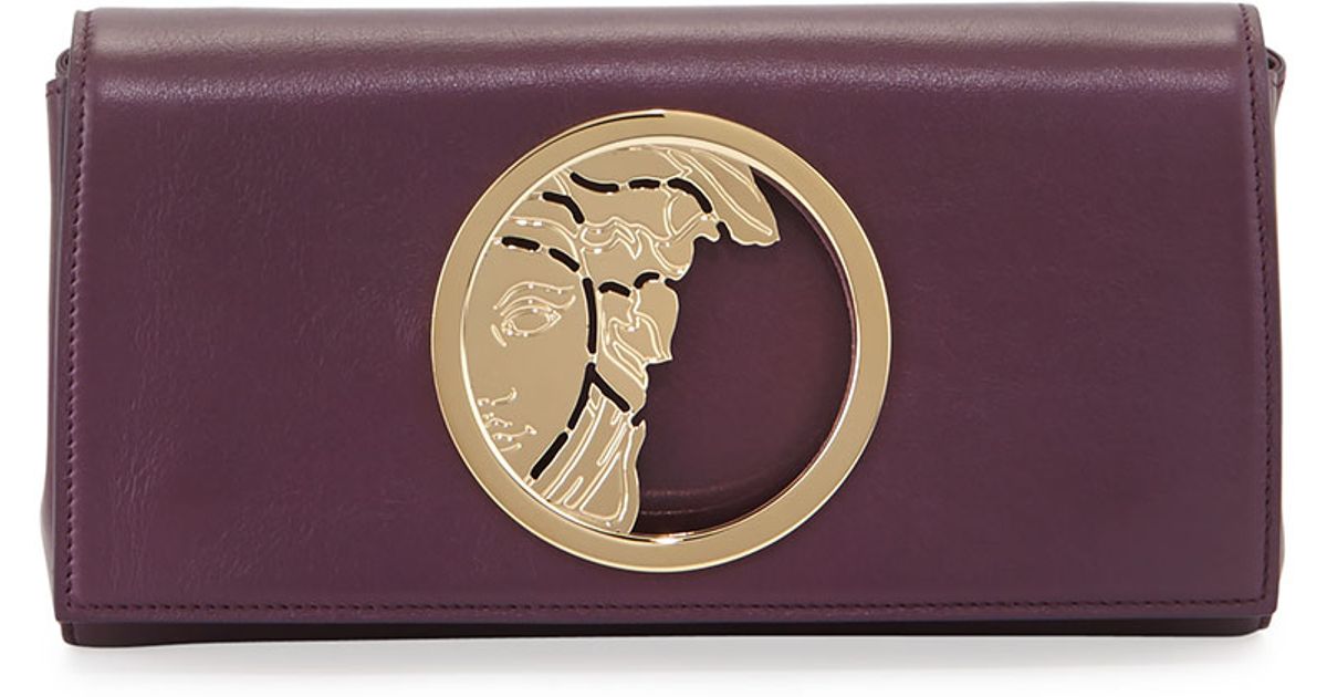 Versace Leather Logo Clutch Bag in Purple | Lyst