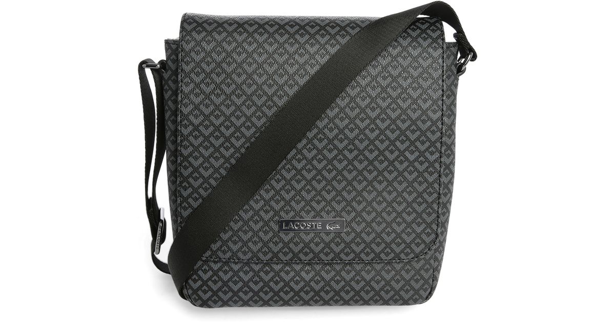 Lacoste Black/grey Marbled Flap Messenger Bag in Black for Men | Lyst