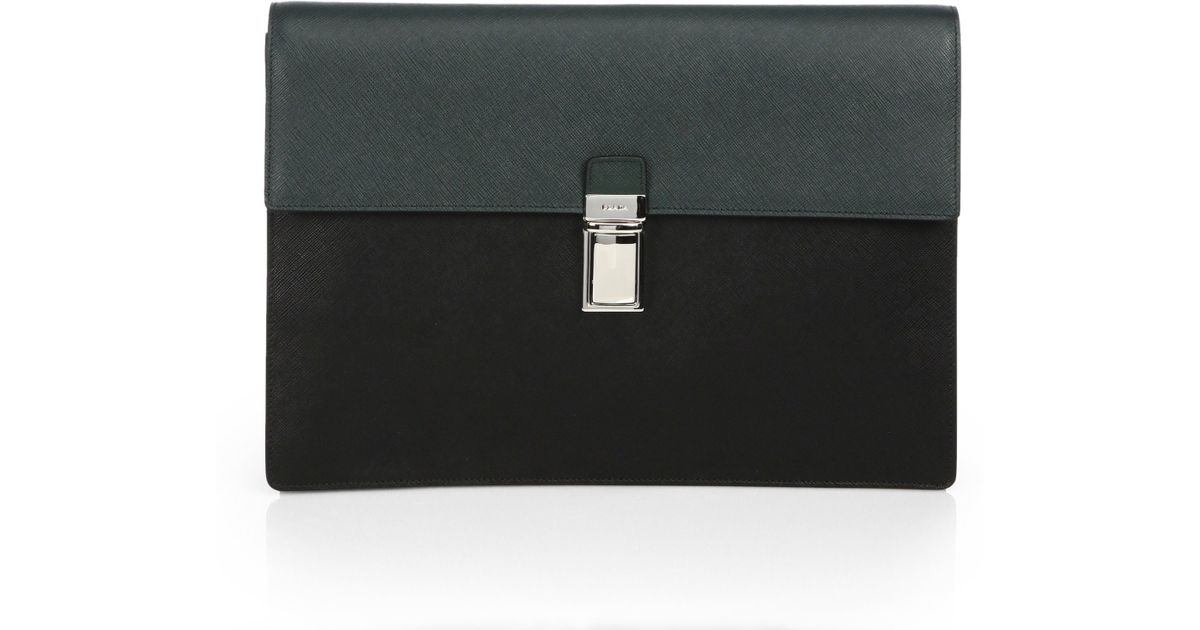 buy prada wallets - Prada Bicolor Saffiano Portfolio in Green for Men (EMERALD) | Lyst