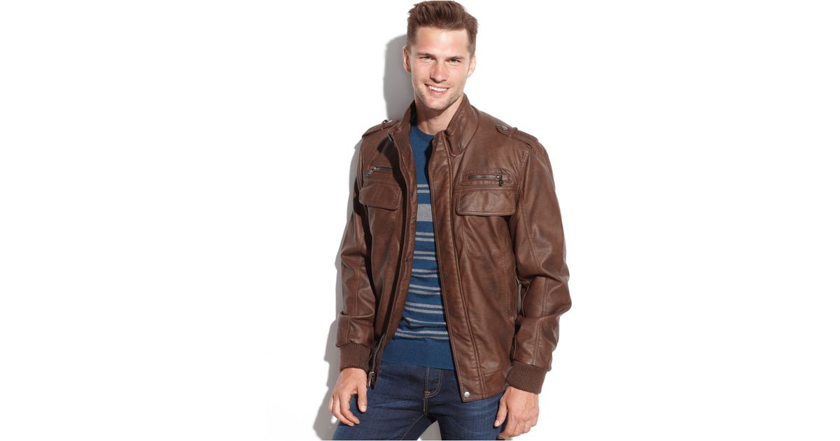 Lyst Calvin Klein Faux Leather Er Jacket In Brown For Men