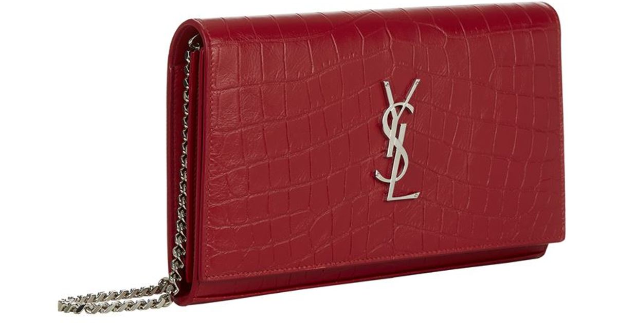 Saint laurent Monogram Croc-embossed Chain Shoulder Bag in Red | Lyst