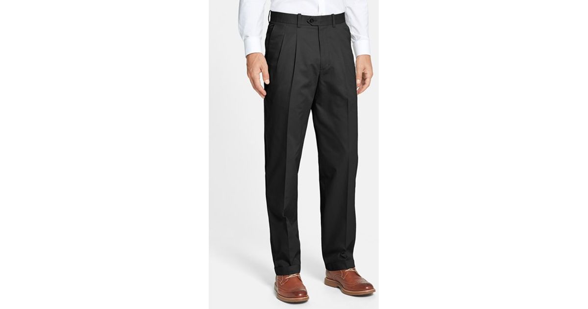 John w. nordstrom Smartcare Pleated Supima Cotton Pants in Black for